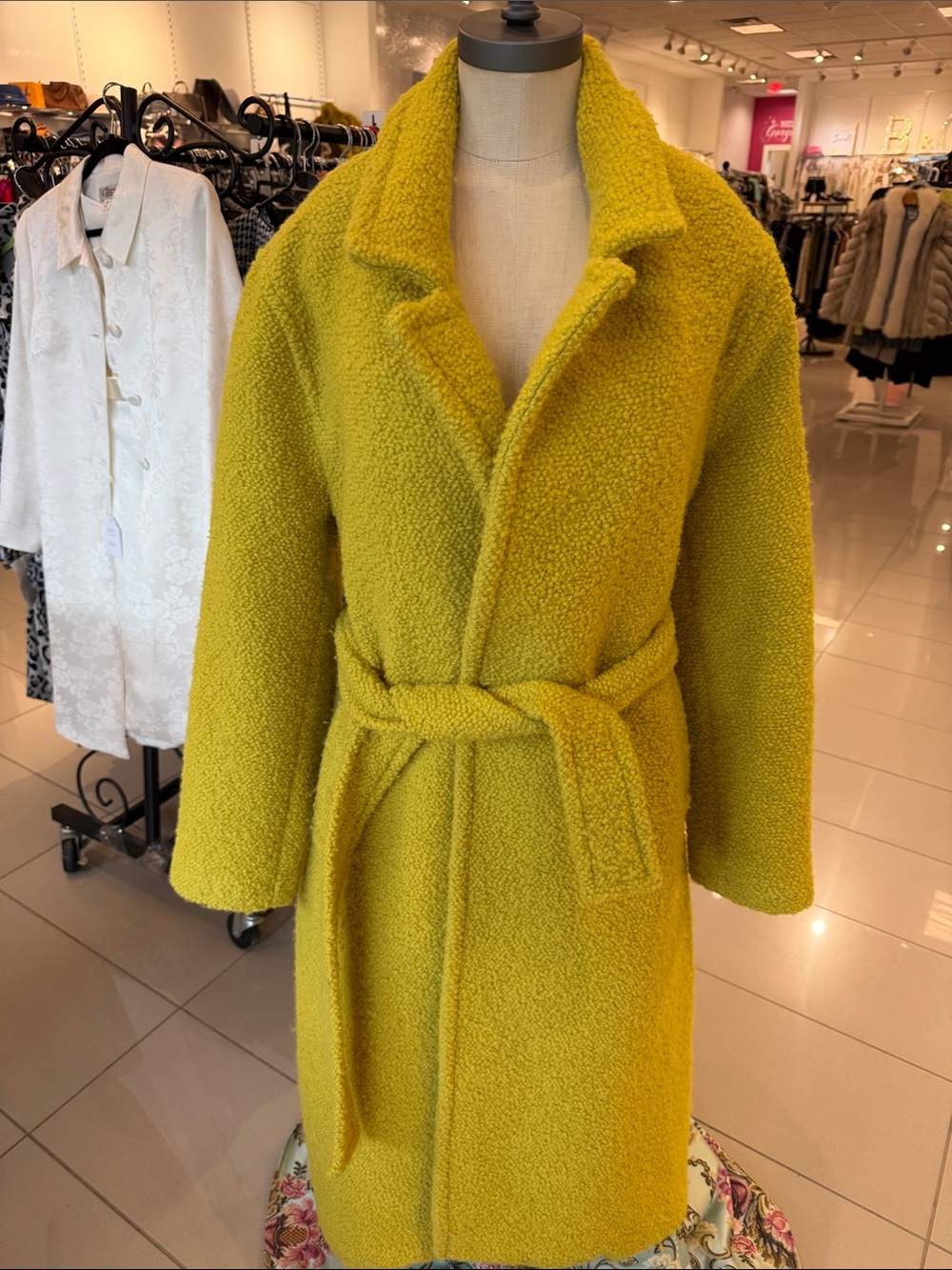 Womens Ottod’Ame Yellow Bouclé Belted Coat size 12 made in Italy